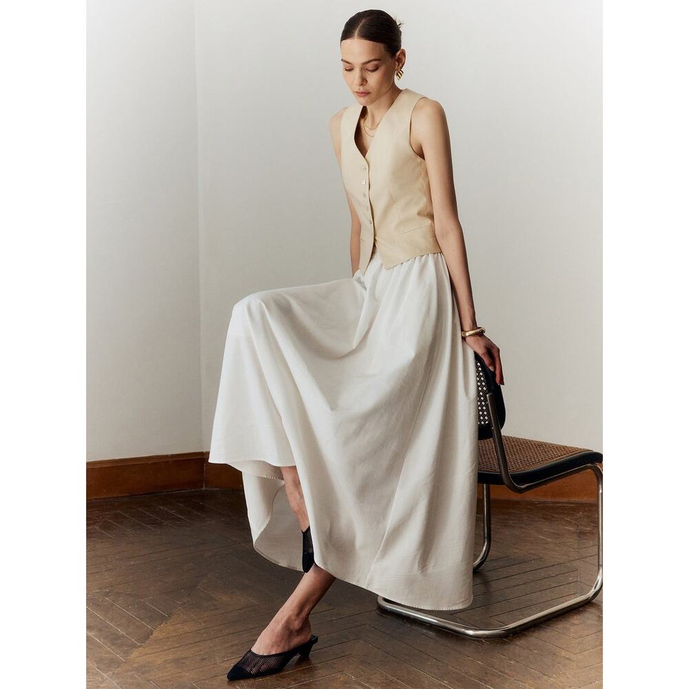 Commense Cotton Linen Maxi Skirt - S - White - Picture 4 of 6